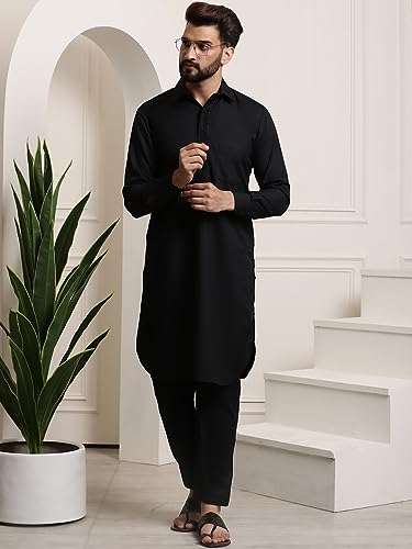 Image of SOJANYA Men's Cotton Silk Pathani Kurta Set with Wide Leg Straight Fit Salwar