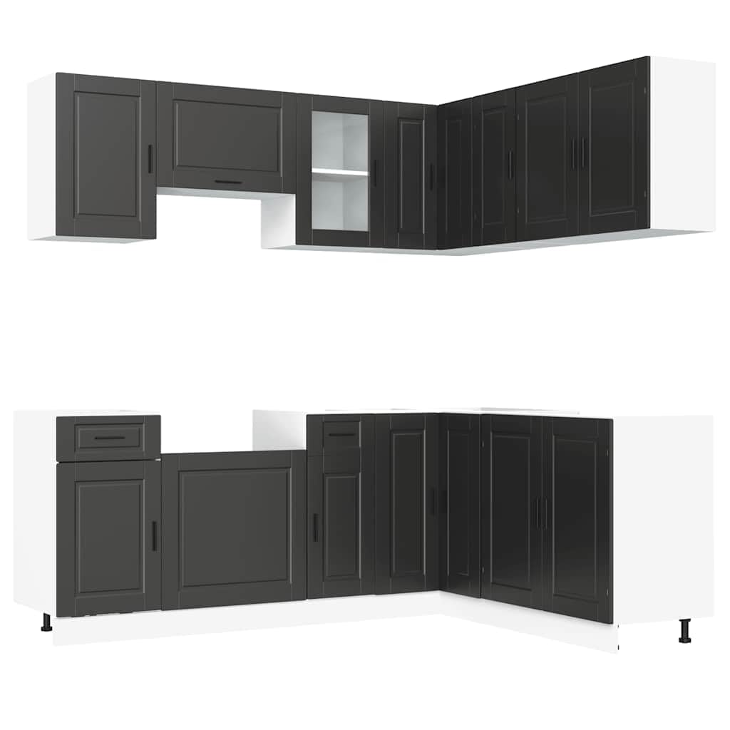 Set di mobili da cucina Porto da 11 pezzi, mobili da cucina moderni in legno con vetro, inclusi mobiletti inferiori, pensili, armadio angolare e mobiletto sottolavello