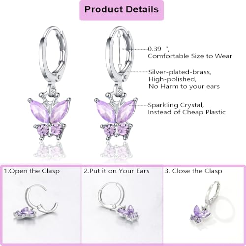 16 Pairs Hypoallergenic Silver Dangle Hoop Earrings for Girls Teens Kids Cute Girls Earrings Animal Small Hoop Earrings Set Pink Jewelry Gift4