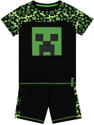 Minecraft Vêtements pour garçons T-Shirt, Shorts et Bermudas Creeper Garçon | Jeu de T-Shirts pour Enfants | Noir 8-9 Ans