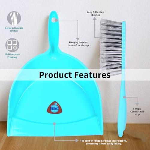 Image of Zureni Dustpan & Brush with Grip Handle Dusting Tray Multipurpose Cleaning Set Dust Collection Pan for Home Kitchen Office Household (Pack of 1, Aqua Green)