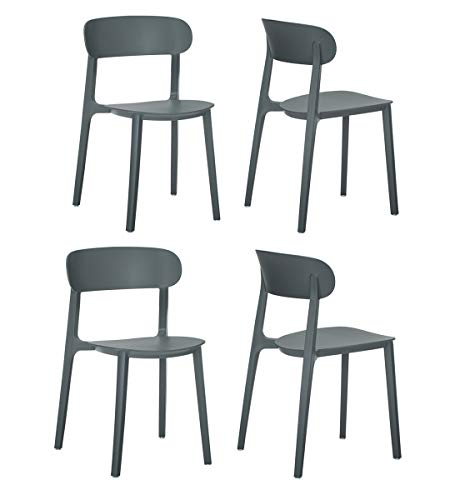 Cozyblock 4 X Campus Series Side Chairs, Mid-Century Modern Dining Chair, Stackable Chair, Great For Indoor And Outdoor (Dark Grey) #TOP5