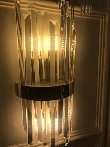 Image of Sanleen Modern Crystal Wall Light | Luxury Glass Wall Sconce Lamp for Living Room, Bedroom, Dining Room & Hallway | Gold Finish Decorative Wall Light Fixture | Premium Home Decor Lighting