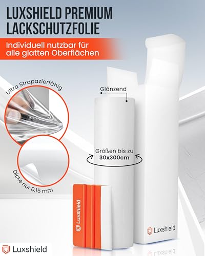 Luxshield Lackschutzfolie 12x100cm für Auto, Motorrad, Bike - Schutzfolie transparent glänzend, selbstklebend, Meterware aus DE