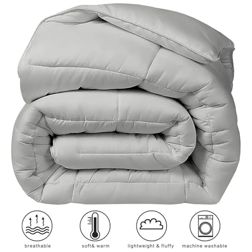 Image of COHOME California King Size Warm Comforter - All-Season Duvet Insert | Quilted Down Alternative Comforter,Luxury Hotel GentleSoft, Anti-Clump Tech & 8 Tabs,Light Grey 96 inch x 104 inch