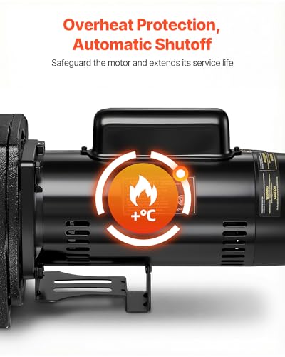 VEVOR 2 HP Shallow Well Jet Pump, 230 Volt, 5200 GPH Cast Iron Well Jet Pump, with 112 ft Max Head Lift, Check Valve, Thermal Protection, Automatic On/Off, for Garden Irrigation Lawn Sprinkler System - Thumbnail 5