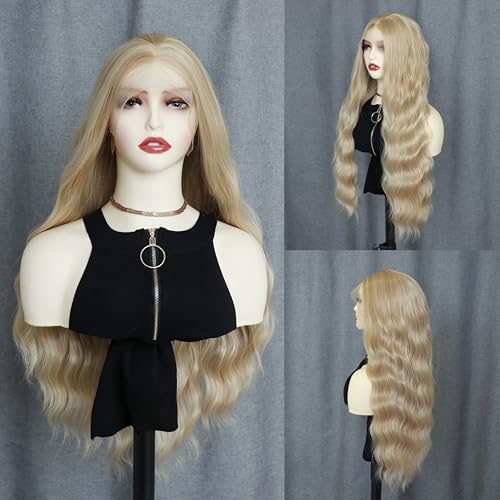 WXHWCX Blonde Long Wavy Synthetic Lace Front Wig Middle Part Lace Wigs Synthetic Hair Wig for Women Daily Party Wig