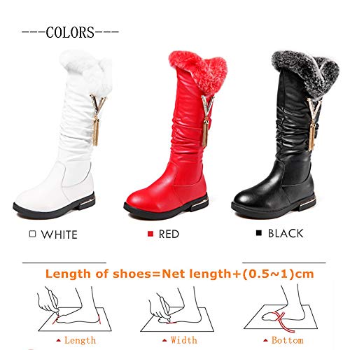 Girls Knee High Boots Leather Snow Bootie Girls Soft Faux Fur Lining Winter Boots with Side Zipper Kids Tall Riding Mid Calf Boots for Little Kid Big Kid4