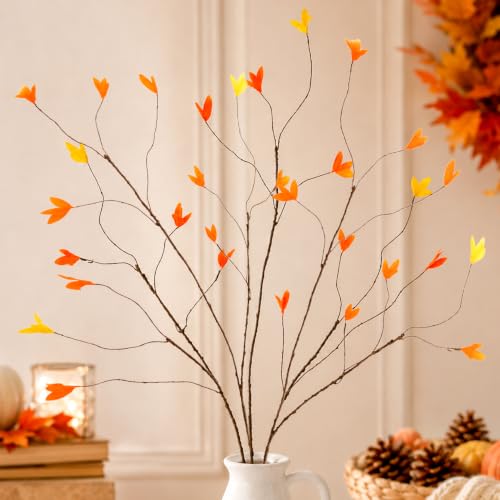 RAINFLOW Artificial Fall Stems - 3PCS 29.5" Red Branch for Fall Decor