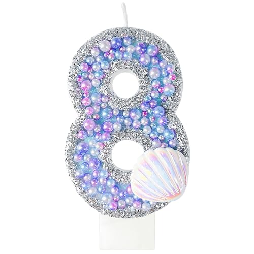 laackys Birthday Candles, Pink, Blue, Purple Number 4 Candle for Mermaid Birthday Theme Decorations