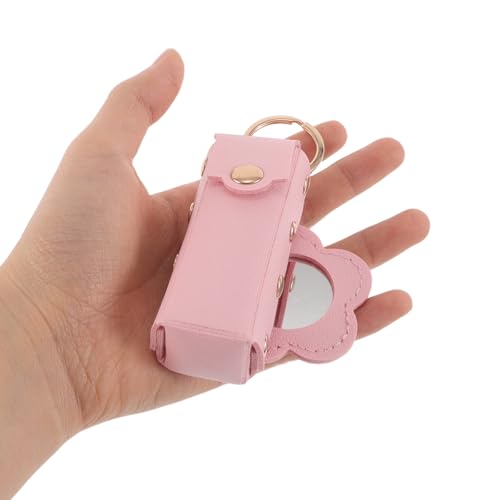 Porta bálsamo labial llavero con espejo de flor y funda de cuero para colgar en mochilas 4
