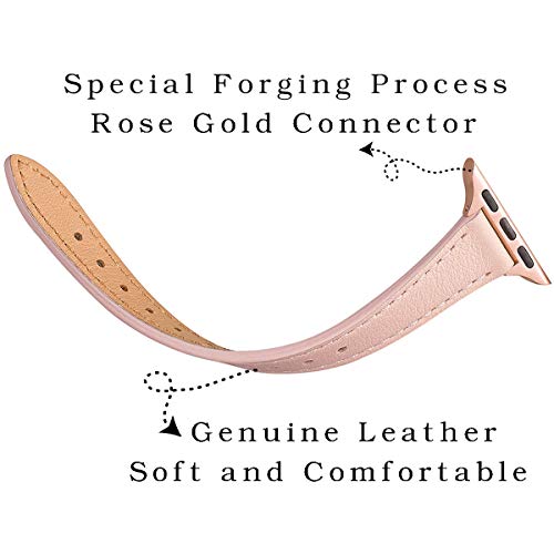 SUNFWR Compatible with Apple Watch Strap 38mm 40mm 41mm 42mm 44mm 45mm,Genuine Leather Strap Replacement,Slim&Thin Wristband for iwatch Series 7/6/5/4/3/2/1,SE (38mm 40mm 41mm - Image 3