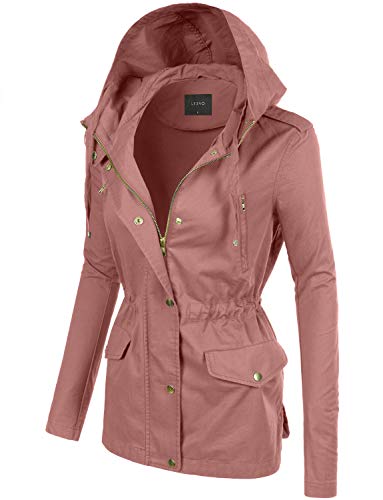 LE3NO Womens Cotton Hooded Military Safari Anorak Jacket, MAUVE, Medium - Thumbnail 2