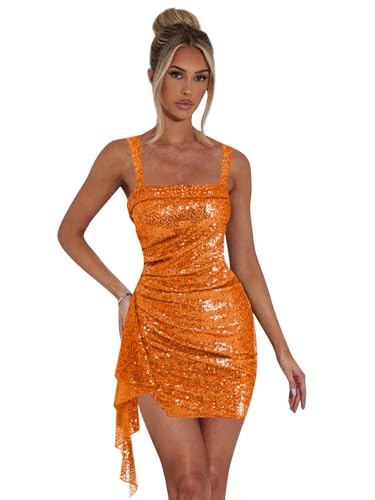 GUKARLEED Ruffles Sequin Homecoming Dresses 2025 for Teens Sparkly Scoop Neck Slit Short Homecoming Dress Prom Cocktail Gowns