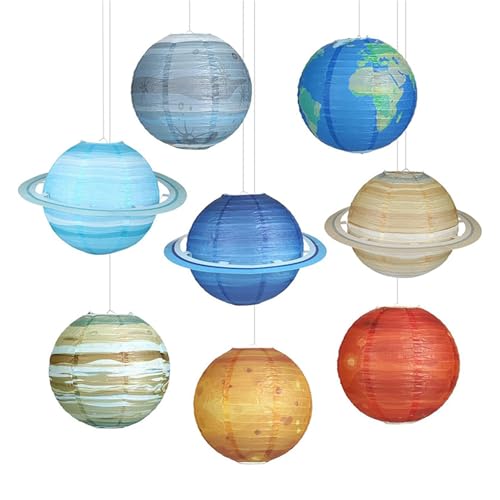 Hanging Solar System Paper Lanterns for Kids Room, Space Themed Party and Astronomy Classroom Decor - 8 PCS, 12.6 Inch, Easy to Hang and Assemble - Tisuff