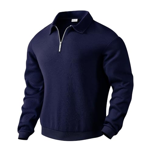 Mens Quarter Zip Pullover Mock Neck Knit Long Sleeve Sweatshirt Athletic Casual Polo Sweater