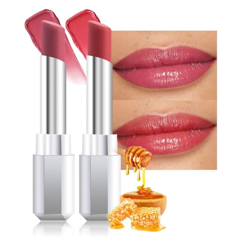 Image of evpct 2Pcs Rose Girly Pink Honey Lipstick Tinted Lip Balm, Moisturizing Tinted Lip Oil Stick Lipstick for Older Women, Sheer Lightweight Hydrating Shine Tinted Lip Balm Color Gloss Tint Stain