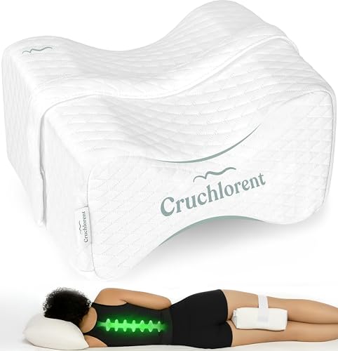 Cruchlorent Lunar Grid - Cuscino Per Gambe Ortopedico In Memory Foam - Calibrato Per Dormire Sul Fianco Con Supporto Fino a 95 Kg. Combatte i Dolori Lombari, alle Anche, Ginocchia e Nervo Sciatico.