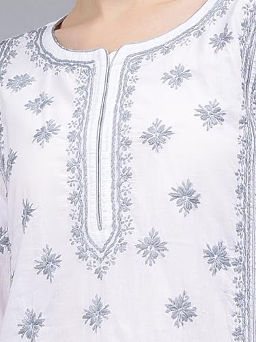 Image of Seva Chikan Hand Embroidered Lucknowi Chikankari Cotton Straight Kurta for Women SCL4567