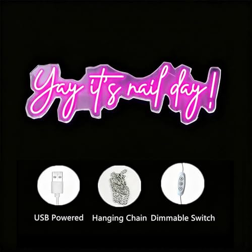 Image of Yay It's Nail Day Neon Sign for Wall Decor 16.5x6.3In