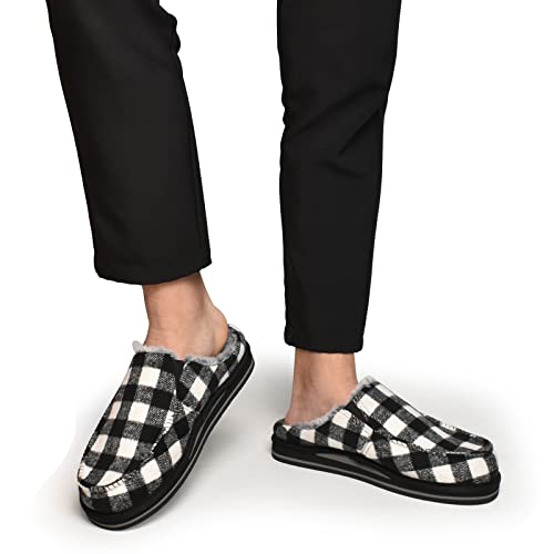 Image of ONCAI Mens Clog Slippers with Arch Support Stripe Faux Fur Cotton-Blend High-Density Memory Foam Warm House Slippers Slip-on Indoor Outdoor Rubber Sole Size 7-16