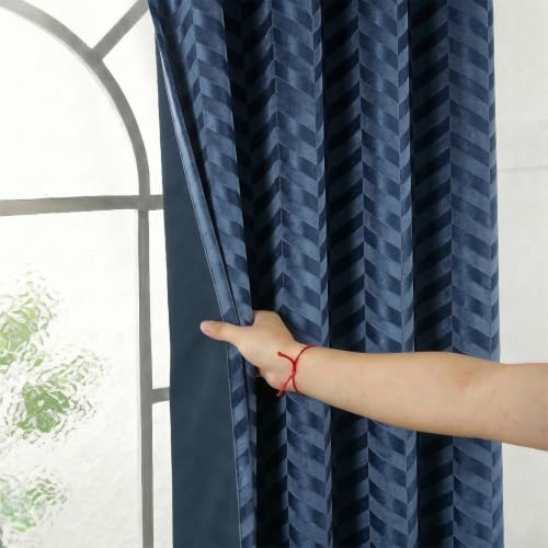 Image of 100% Thermal Door Curtains 7 Feet 2 Piece, Bluish Grey | Embossed Panels Light Block Thermal Insulated & Noise Reducing Room Darkening Curtains (Bluish Grey, 84 Inch)