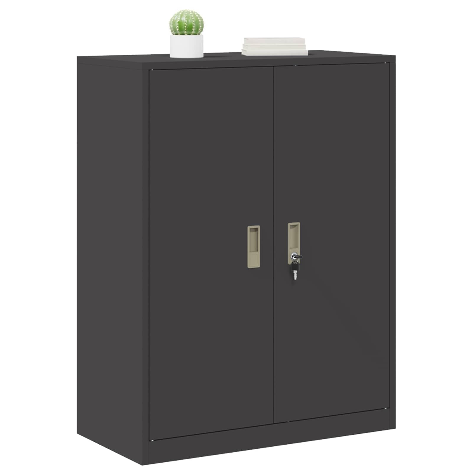 Armadio da ufficio nero, 80 x 40 x 105 cm, in acciaio con ante chiudibili, versatile armadio multiuso per ufficio, casa e studio, robusto scaffale in metallo
