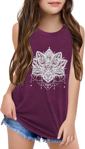 Image of Qbily Tank Tops for Girls Kids Summer Casual Cute Sleeveless Crewneck Graphic T Shirt 5-14 Years