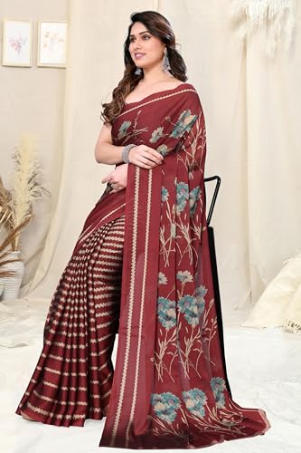 Image of MIRCHI FASHION Women Sari Georgette Plain | Breathable Lightweight Solid Color Saree for Office and Regular Wear with Blouse Piece