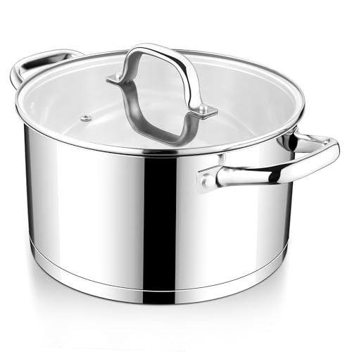 HaWare Kochtopf 24cm Edeastahl Topf Induktion mit 3-Lagen Boden Kochtöpfe Nudeltopf für alle Herdarten 5 7L Suppentopf Fleischtopf mit Glasdeckel Unbeschichtet & Ungiftig Spülmaschinenfest