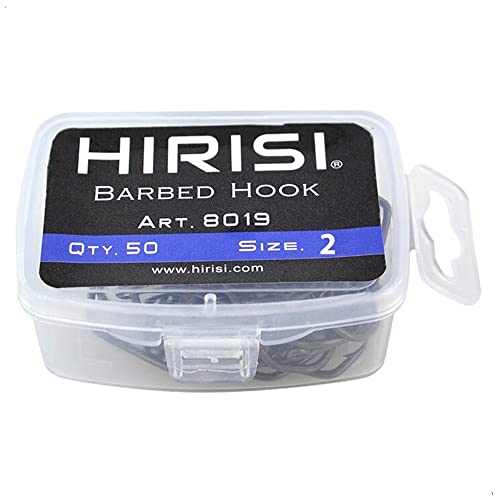 Hirisi 8019 Hameçon avec Barbe, Taille 2, pour Pêche à la Carpe - Hameçons avec Oeillet, Lot de 50