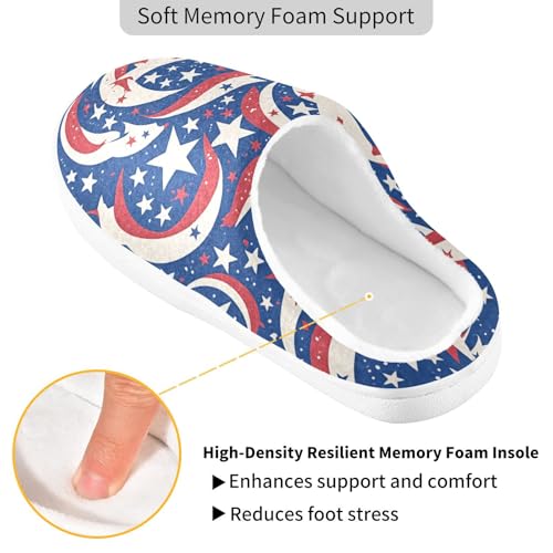 JUNZAN American Flag with Stars Stripes Blue Mens House Cotton Slipper Soft Memory Foam Indoor Shoes for Hospital Birthday Presents 6-72