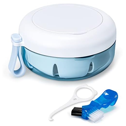 Leak Proof Denture Cup Kit Portable Retainer Case Perfect for Travel, Denture Case Container Cleaning Care for Dentures Aligner Mouth Guard with Denture Brush, Strainer, Removal Tool and Mirror