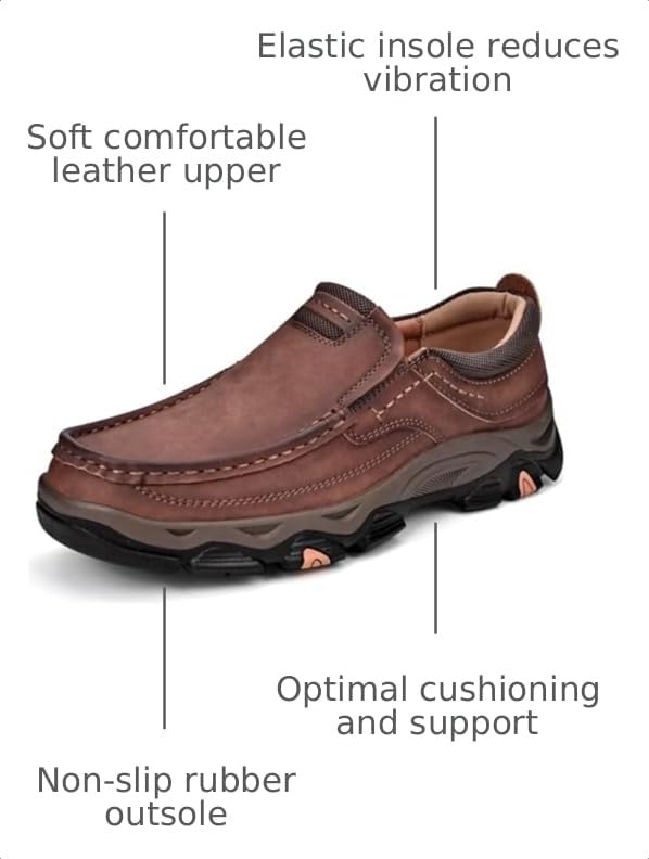 Image of MOSTELO Men's Orthopedic Walking Shoes Genuine Leather Slip On Loafers Comfortable Non-Slip Driving Loafers for Men