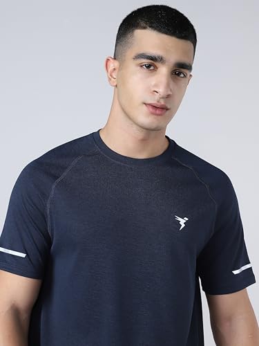 Image of TECHNOSPORT Men's Melange Slim Fit Round Neck T-Shirt Double Cool Raglan Sleeve Slip On Polyester for Gym Running Workout UPF50+ Anti Odour