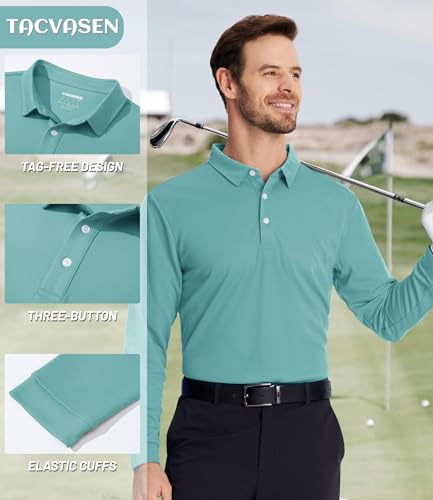 TACVASEN Men's Polo Shirts Long Sleeve Golf Quick Dry Moisture Wicking Lightweight Casual Shirt with 3-Buttons - Image 3