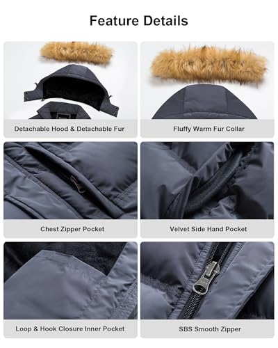 Image of Pursky Men's Puffer Jacket Waterproof Winter Bubble Coats Ski Parka Fur Hooded