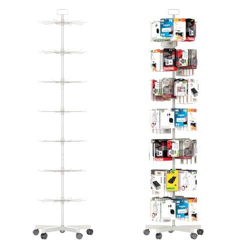 Image of Upgraded Retail Display Stand 7 Tier Spinning Display Stand, Movable Shop Spinner Rack with Hooks, Retail Display Racks for Jewelry Keyring Hats Socks Toys (White)