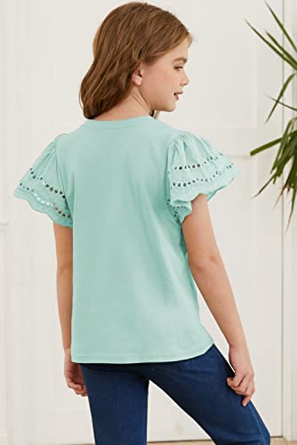 Image of blibean Girls Summer Short Sleeve Shirts Cotton Tops Size 4-15 Years Old