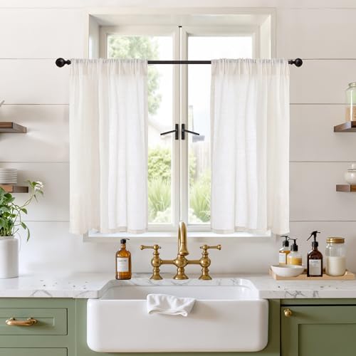 Image of BGment Small Linen Curtains 36 Inch Length for Cafe Window, Half Drapes Lightweight Semi Sheer with Rod Pocket for Front Door Kitchen Window Over Sink, 2 Panels Set, 24 Inch Wide Each Panel