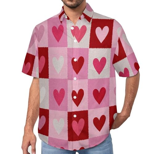 Camisa de manga corta para hombre con original estampado 3D de corazones cuadrados