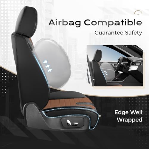 Coverado Car Seat Covers Full Set, 5 Pieces Waterproof Leather Seat Covers, Universal Fit for Cars SUVs Sedans,Black Brown by Coverado - Used condition - Image 7