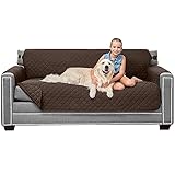 Sofa Shield Patented Slipcover, Reversible Tear Resistant Soft Quilted Microfiber, 70” Seat Width, Durable Furniture Stain Protector with Straps, Washable Couch Cover for Dogs, Kids, Chocolate