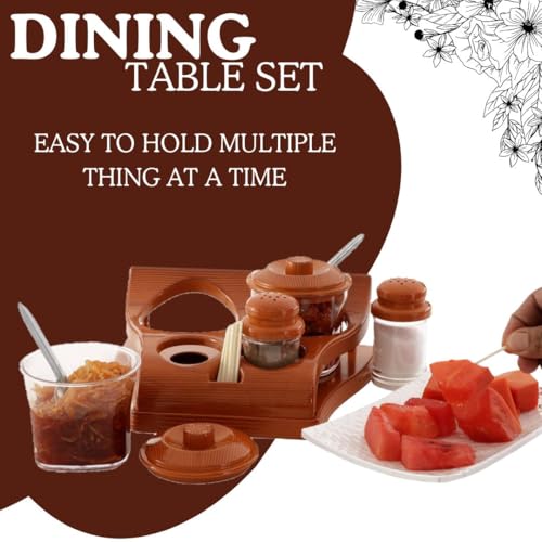 Image of Nabhya Complete Dining Table Set of Pickle Jars, Salt and Pepper Dispenser, Toothpick Holder and Spoon Holder(Wooden Look Design, Plastic) (Hi-Choice)