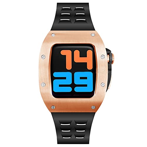 Kit modification luxe Apple Watch 45mm avec boîtier métal et bracelet silicone rose