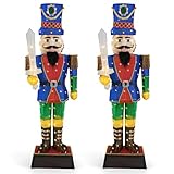 Goplus 6 FT Lighted Nutcracker with Sword, Life-Size ChristmasSoldier w/ 110 LED Lights, 3D Pre-Lit Nutcracker Ornament for Indoor & Outdoor Displays