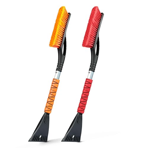 Image of EcoNour 27 inch Car Snow Brush and Ice Scraper (2 Pack) | Aluminum Snow | Scraper for Cars with Ergonomic Foam Grip | Scratch-Free Windshield Ice Scraper and Snow Remover for Cars and SUVs