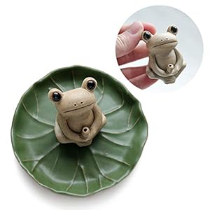NAGU 100 Handmade Ceramic Stick Incense Burner HolderSmall Frog IncenseLotus Leaf TrayMini Cute Animal Statue Home Incense Burner