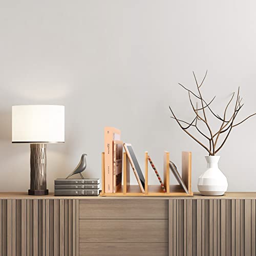 Siondoux Desk Organizer Mail Organizer Countertop File Sorter, Bamboo Desk File Organizer 4 Slots, Wooden Letter Holder For Envelope Document Storage Ipad, Desktop File Mail Holder For Office & Home #TOP2