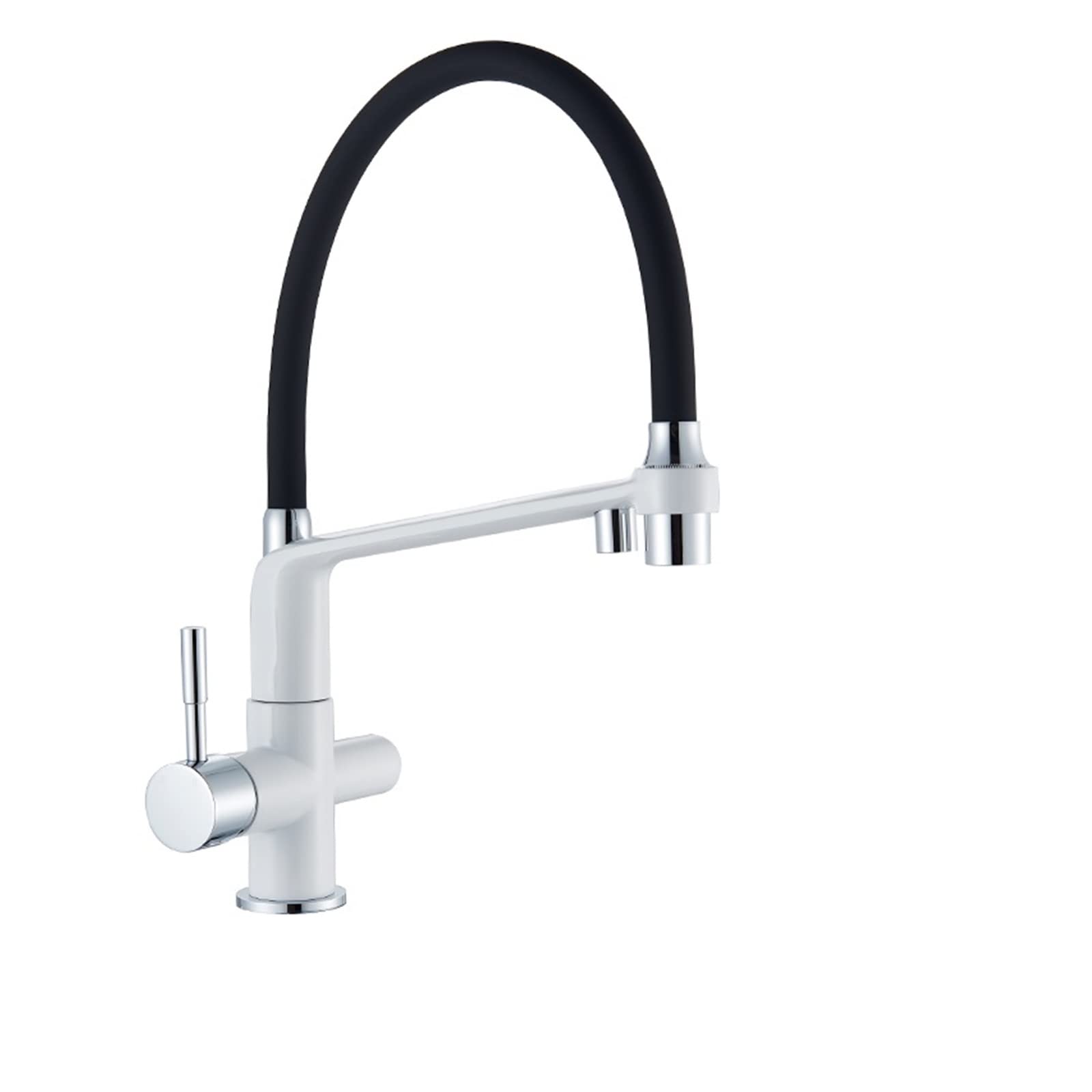 Mitigeur purificateur cuisine or brossé et blanc chrome au design rotatif à 360 degrés